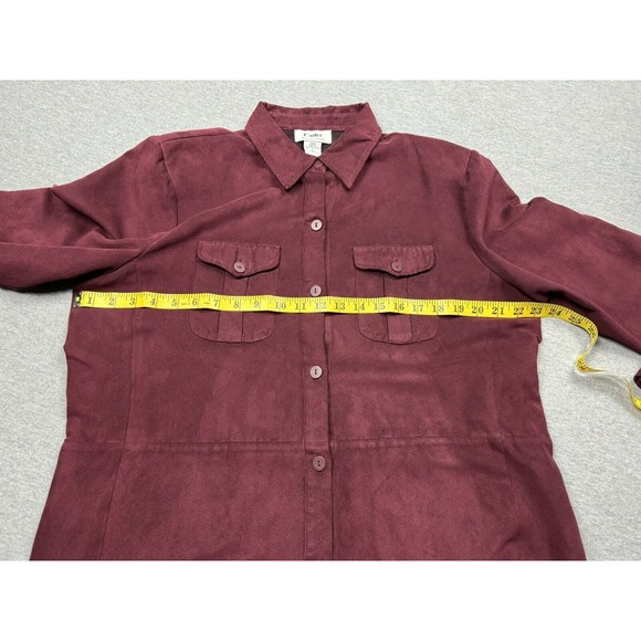 Cathy Daniels Button Up Long Sleeve Shirt Womens 14 Polyester Suede Burgundy - Picture 4 of 8